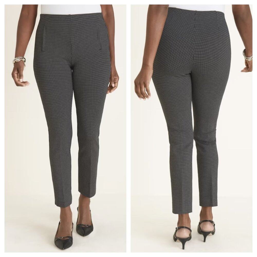 Chico's So Slimming Juliet Textured Dot Ankle Pants Black White Size 8P